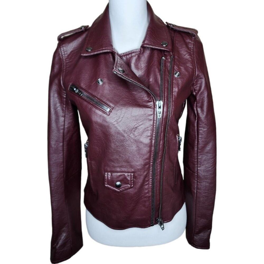 Blank NYC‎ Moto Jacket Vegan Leather Wine Size XS